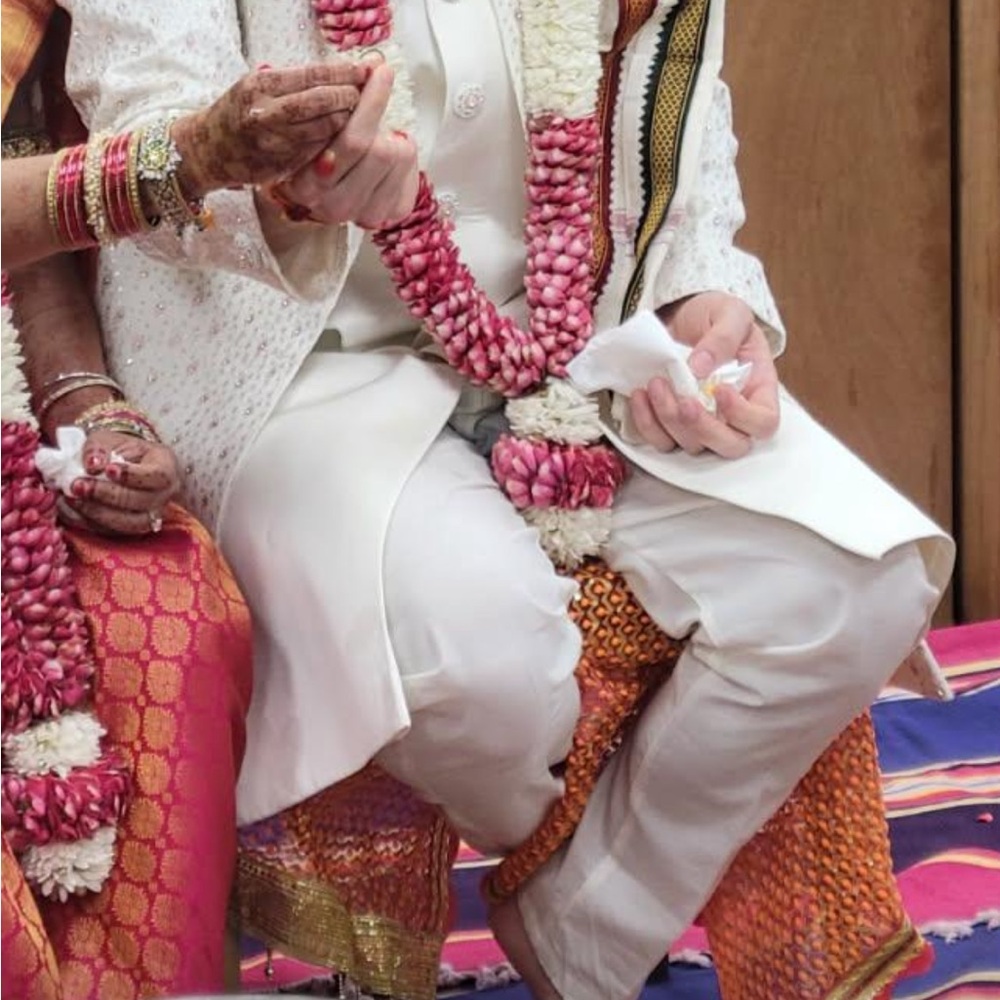 Elegant men’s sherwani/ White Traditional Outfit with light Pink embroidery